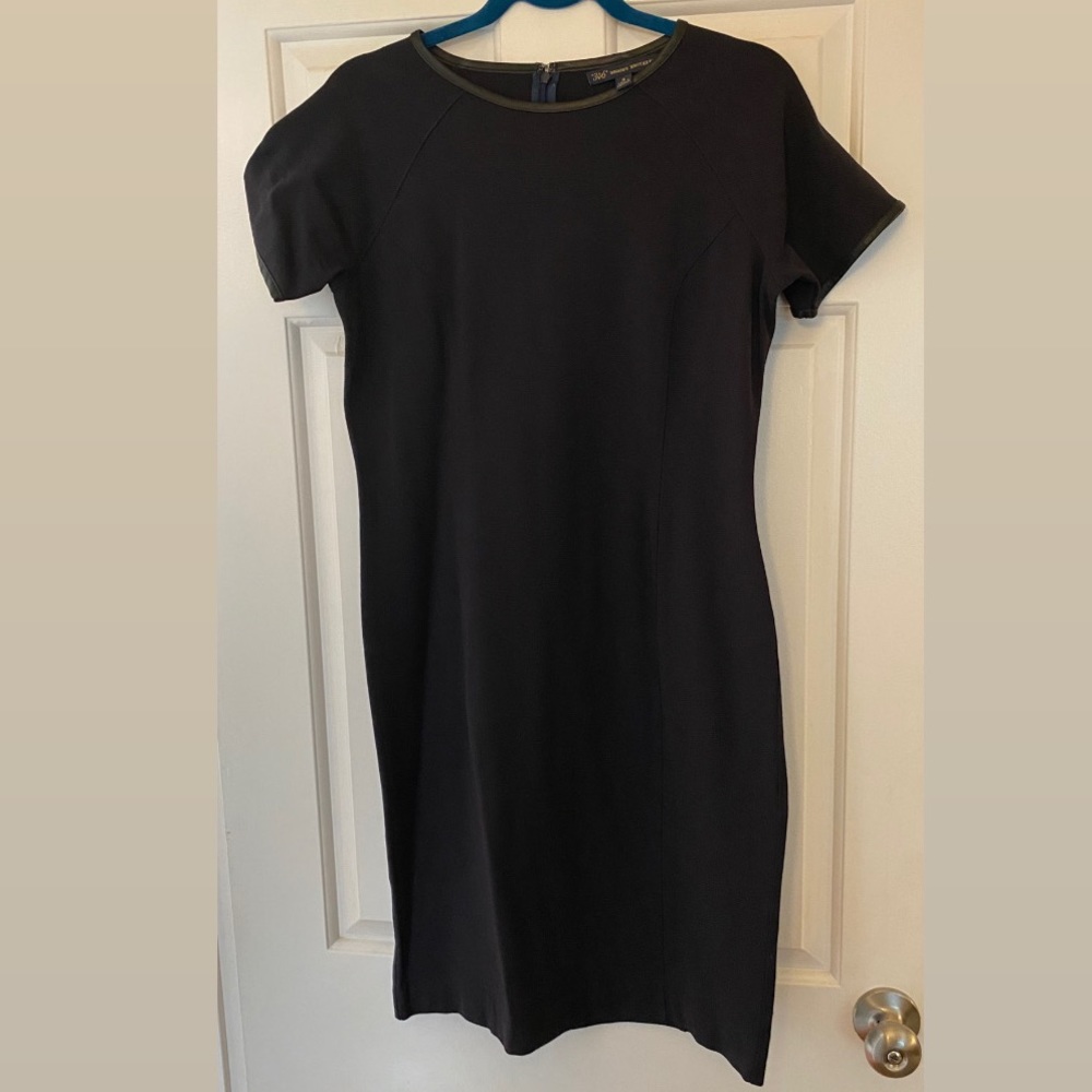 Brooks Brothers Black short sleeved dress with Leather Trim, Size 8